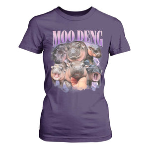 Baby Hippo Moo Deng T Shirt For Women Funny Moo-deng Baby Pygmy Hippopotamus TS02 Purple Print Your Wear