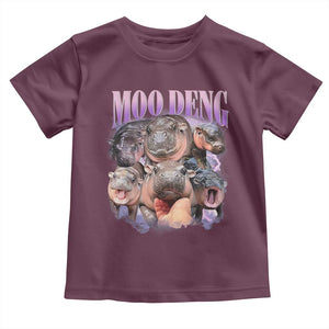 Baby Hippo Moo Deng Toddler T Shirt Funny Moo-deng Baby Pygmy Hippopotamus TS02 Maroon Print Your Wear