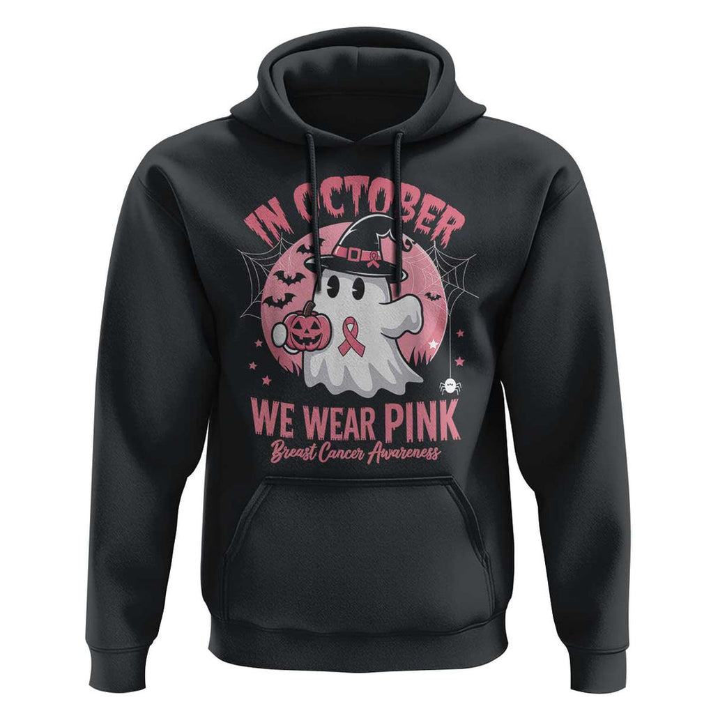 Halloween Breast Cancer Awareness Hoodie In October We Wear Pink Cute Boo Sheet TS02 Black Print Your Wear