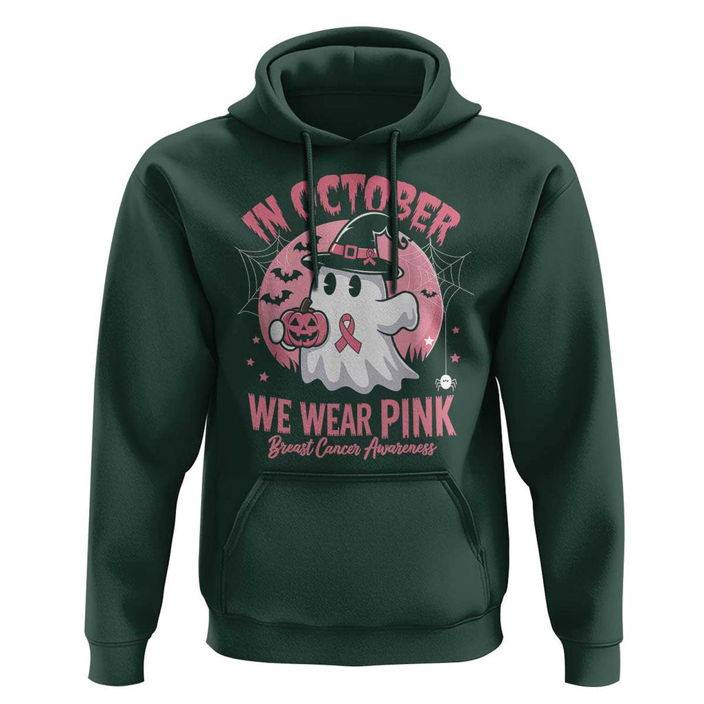 Halloween Breast Cancer Awareness Hoodie In October We Wear Pink Cute Boo Sheet TS02 Dark Forest Green Print Your Wear