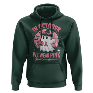 Halloween Breast Cancer Awareness Hoodie In October We Wear Pink Cute Boo Sheet TS02 Dark Forest Green Print Your Wear