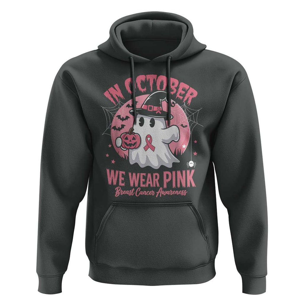 Halloween Breast Cancer Awareness Hoodie In October We Wear Pink Cute Boo Sheet TS02 Dark Heather Print Your Wear