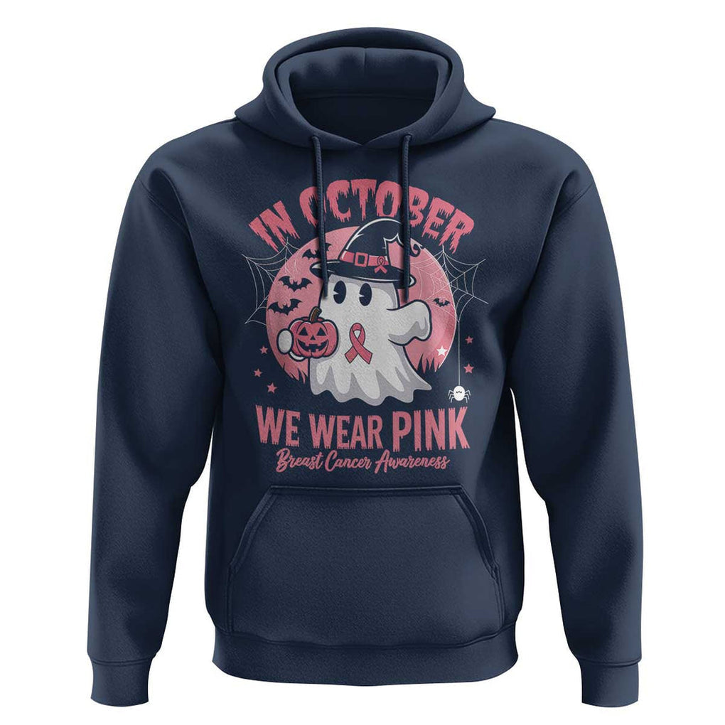 Halloween Breast Cancer Awareness Hoodie In October We Wear Pink Cute Boo Sheet TS02 Navy Print Your Wear
