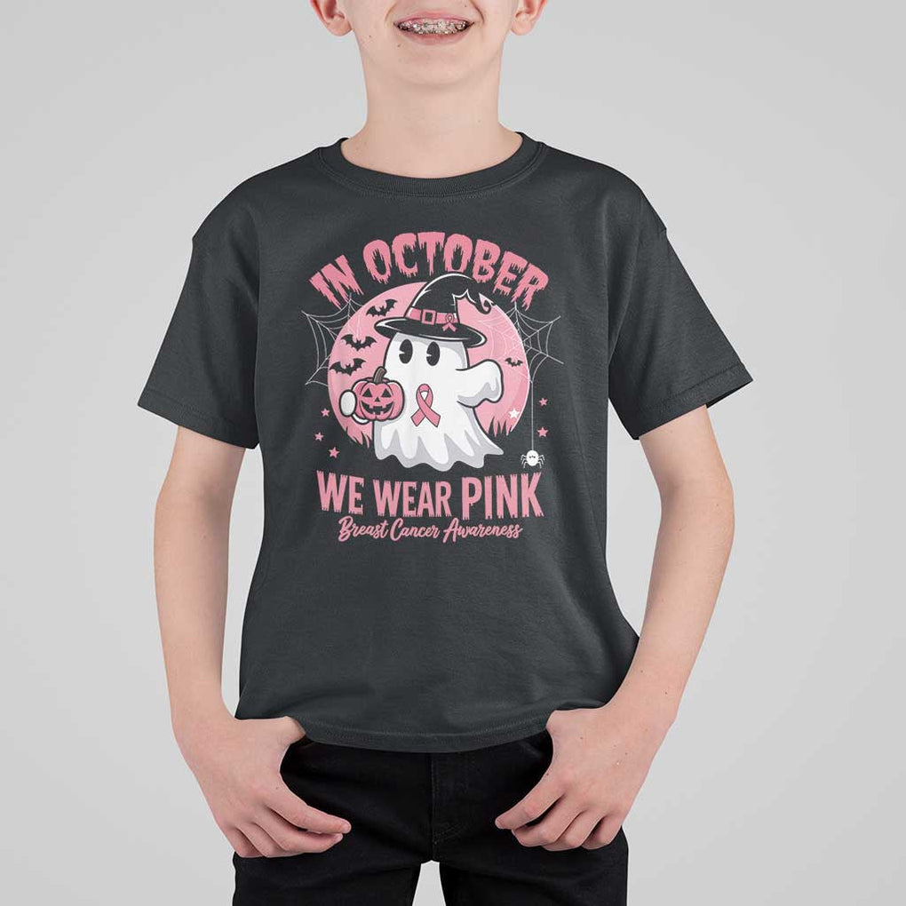 Halloween Breast Cancer Awareness T Shirt For Kid In October We Wear Pink Cute Boo Sheet TS02 Black Print Your Wear