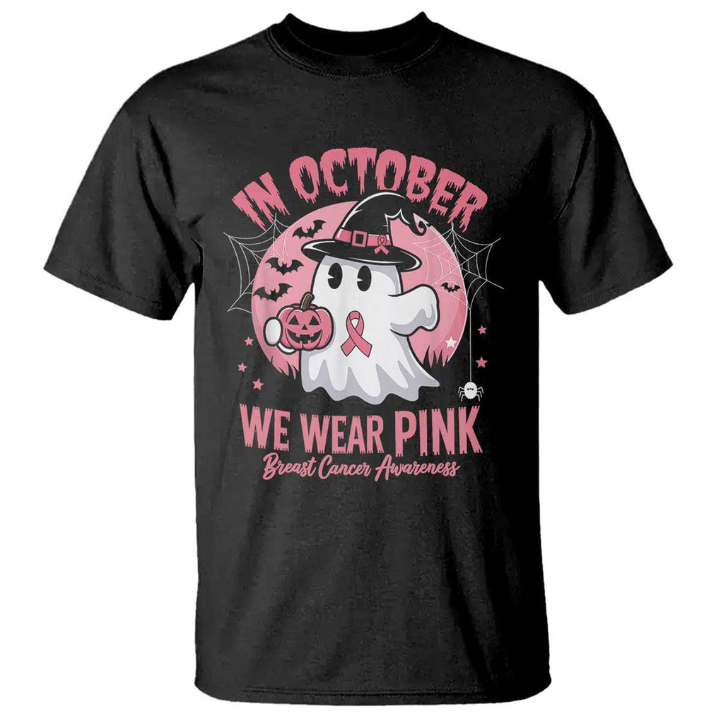 Halloween Breast Cancer Awareness T Shirt In October We Wear Pink Cute Boo Sheet TS02 Black Print Your Wear