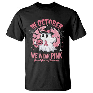 Halloween Breast Cancer Awareness T Shirt In October We Wear Pink Cute Boo Sheet TS02 Black Print Your Wear