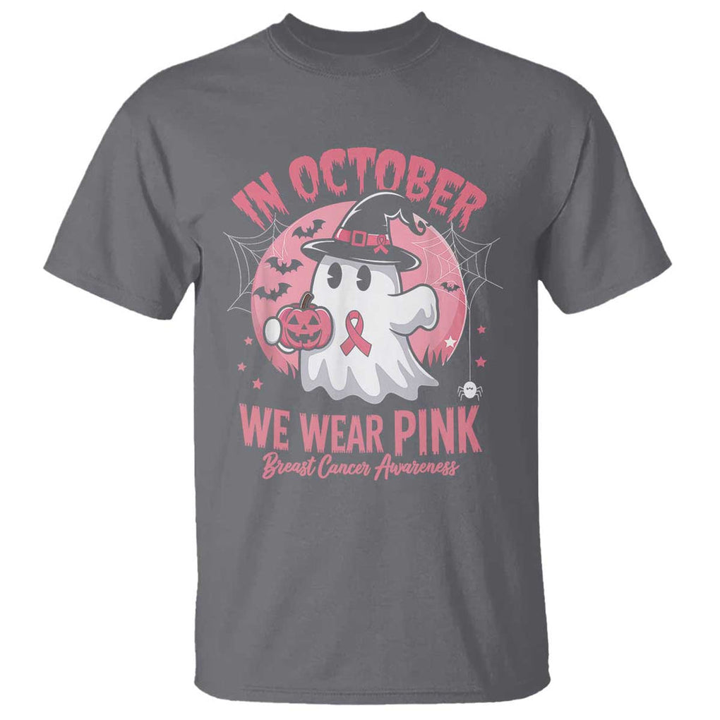 Halloween Breast Cancer Awareness T Shirt In October We Wear Pink Cute Boo Sheet TS02 Charcoal Print Your Wear