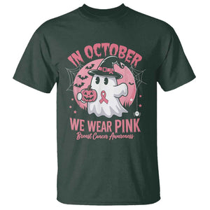 Halloween Breast Cancer Awareness T Shirt In October We Wear Pink Cute Boo Sheet TS02 Dark Forest Green Print Your Wear