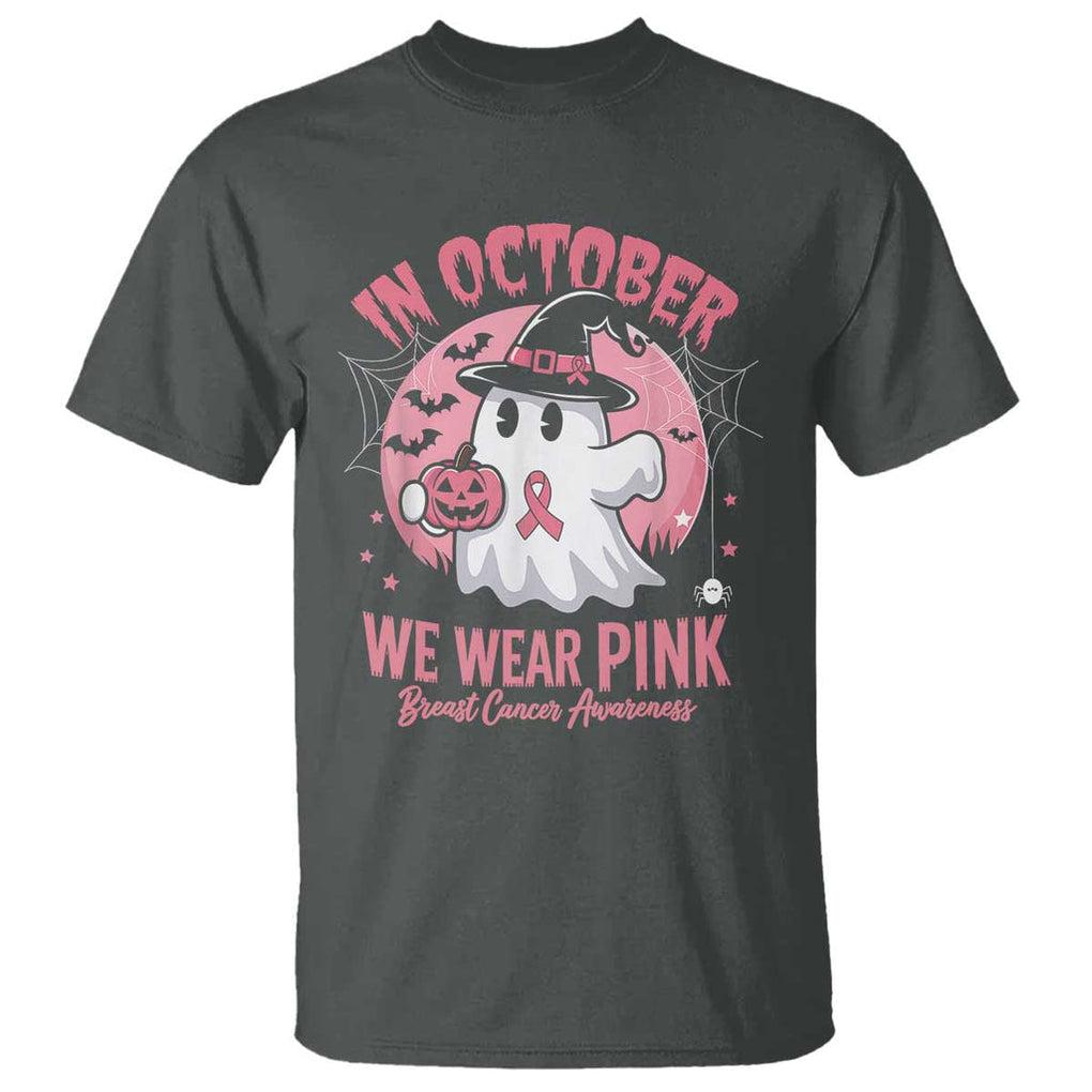 Halloween Breast Cancer Awareness T Shirt In October We Wear Pink Cute Boo Sheet TS02 Dark Heather Print Your Wear