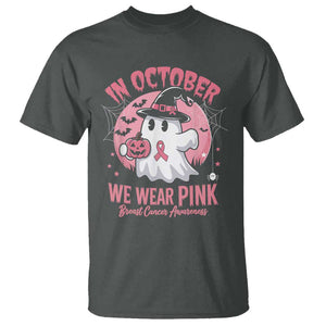 Halloween Breast Cancer Awareness T Shirt In October We Wear Pink Cute Boo Sheet TS02 Dark Heather Print Your Wear