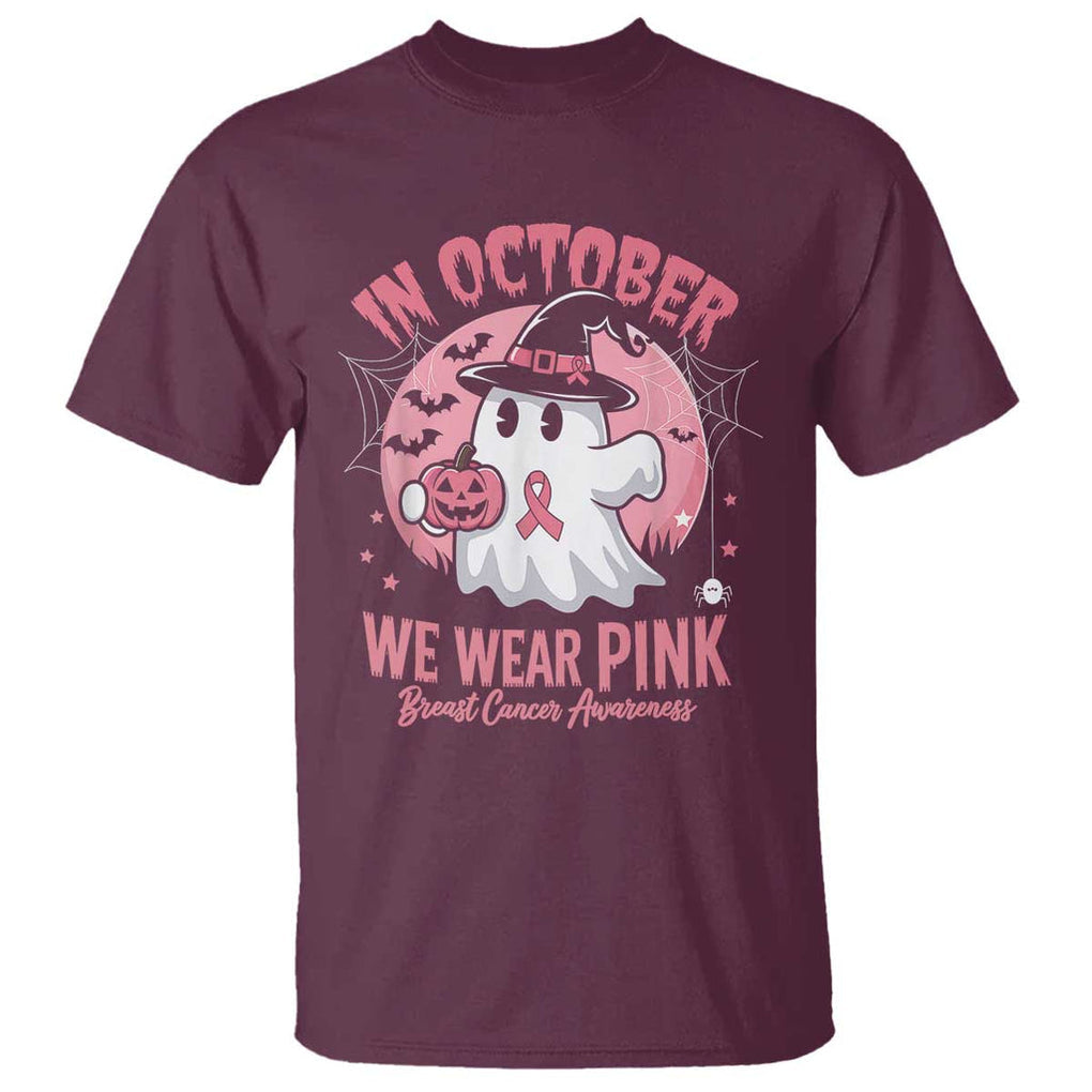 Halloween Breast Cancer Awareness T Shirt In October We Wear Pink Cute Boo Sheet TS02 Maroon Print Your Wear