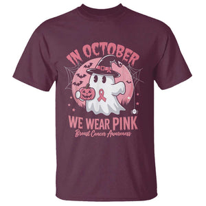 Halloween Breast Cancer Awareness T Shirt In October We Wear Pink Cute Boo Sheet TS02 Maroon Print Your Wear
