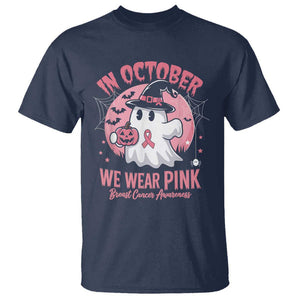 Halloween Breast Cancer Awareness T Shirt In October We Wear Pink Cute Boo Sheet TS02 Navy Print Your Wear