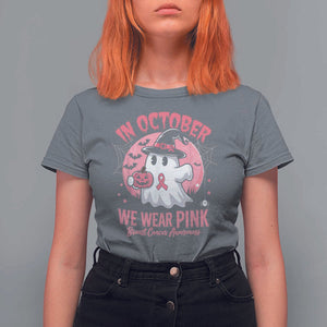 Halloween Breast Cancer Awareness T Shirt For Women In October We Wear Pink Cute Boo Sheet TS02 Charcoal Print Your Wear