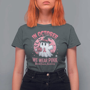Halloween Breast Cancer Awareness T Shirt For Women In October We Wear Pink Cute Boo Sheet TS02 Dark Heather Print Your Wear
