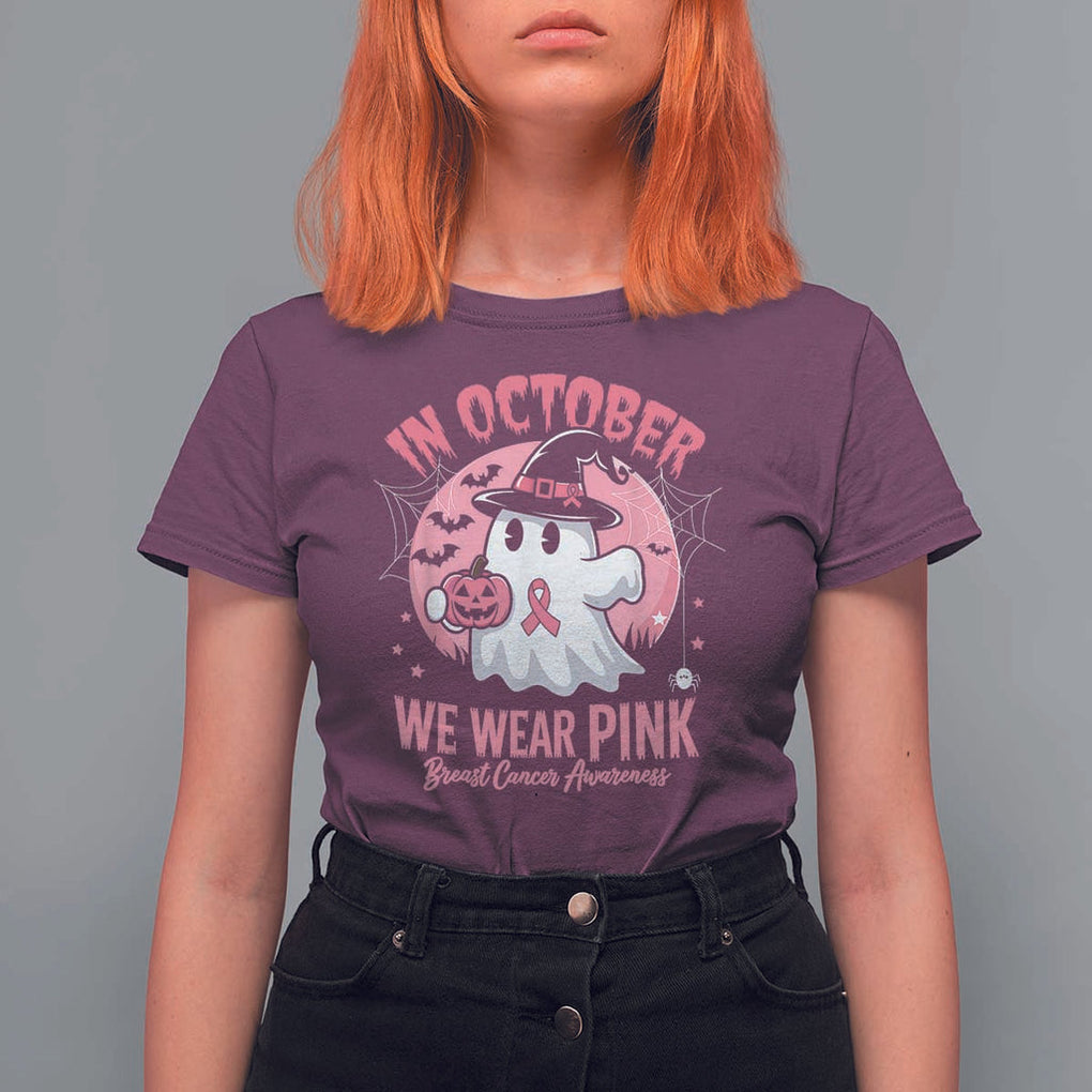 Halloween Breast Cancer Awareness T Shirt For Women In October We Wear Pink Cute Boo Sheet TS02 Maroon Print Your Wear