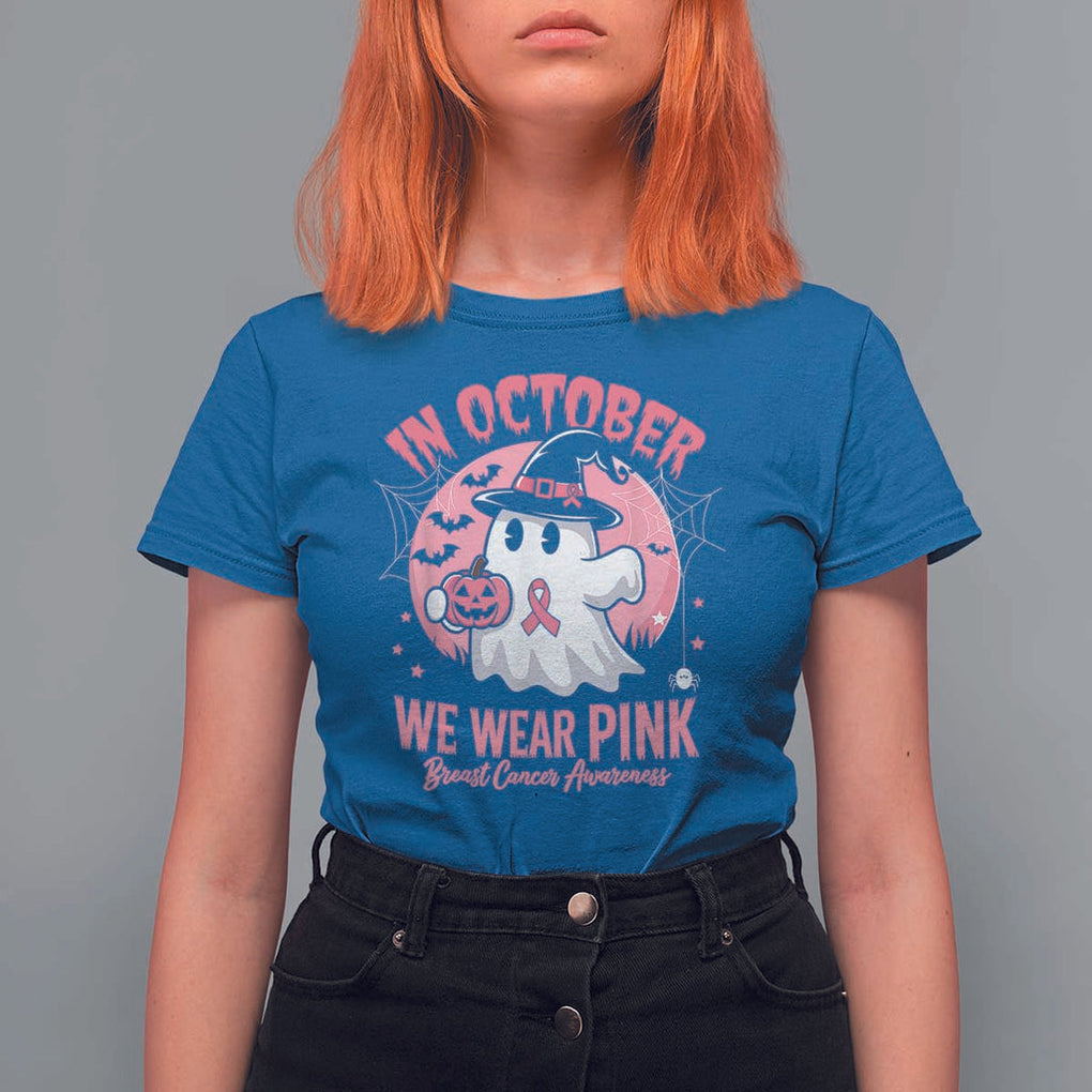 Halloween Breast Cancer Awareness T Shirt For Women In October We Wear Pink Cute Boo Sheet TS02 Royal Blue Print Your Wear
