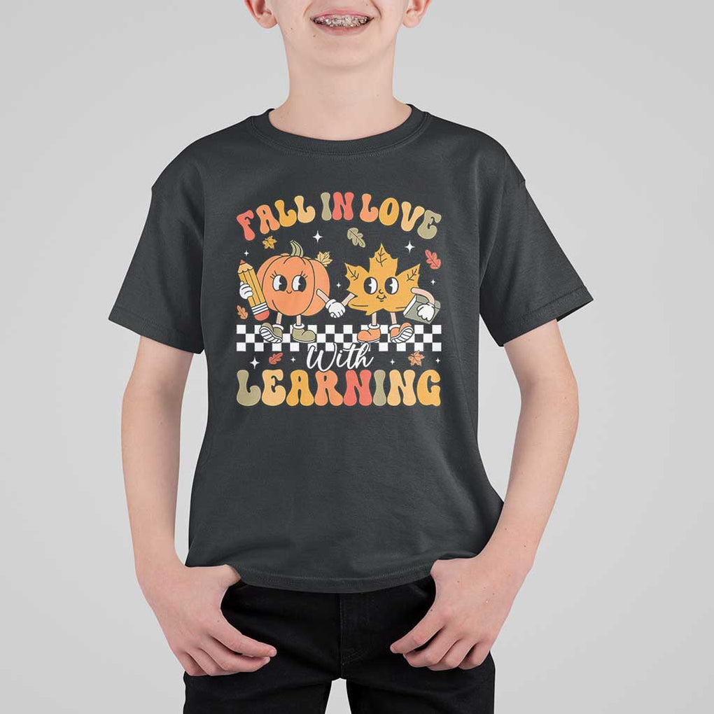 Fall In Love With Learning T Shirt For Kid Retro Autumn Pumpkin For Teacher Student TS02 Black Print Your Wear