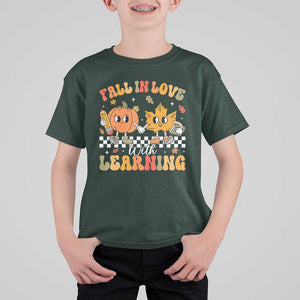 Fall In Love With Learning T Shirt For Kid Retro Autumn Pumpkin For Teacher Student TS02 Dark Forest Green Print Your Wear