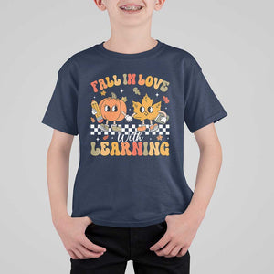 Fall In Love With Learning T Shirt For Kid Retro Autumn Pumpkin For Teacher Student TS02 Navy Print Your Wear