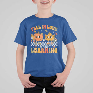 Fall In Love With Learning T Shirt For Kid Retro Autumn Pumpkin For Teacher Student TS02 Royal Blue Print Your Wear
