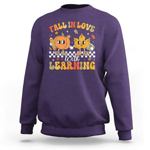 Fall In Love With Learning Sweatshirt Retro Autumn Pumpkin For Teacher Student TS02 Purple Print Your Wear