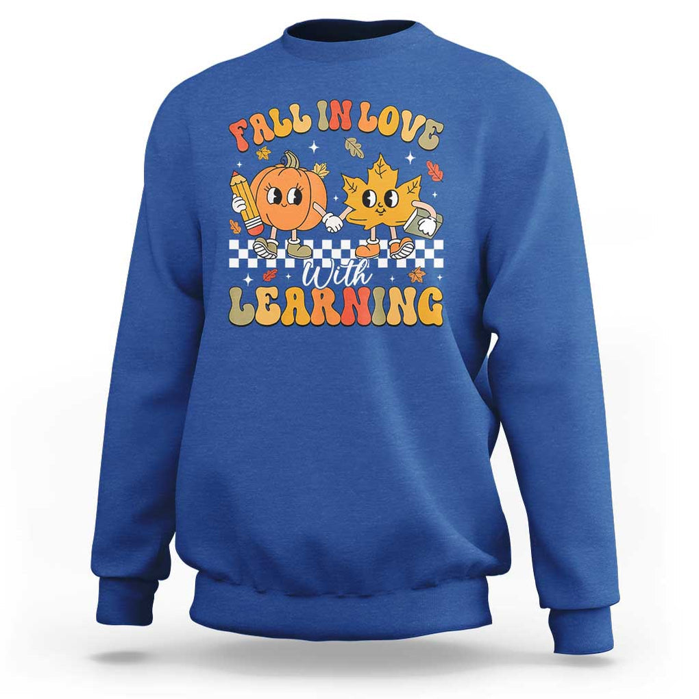 Fall In Love With Learning Sweatshirt Retro Autumn Pumpkin For Teacher Student TS02 Royal Blue Print Your Wear