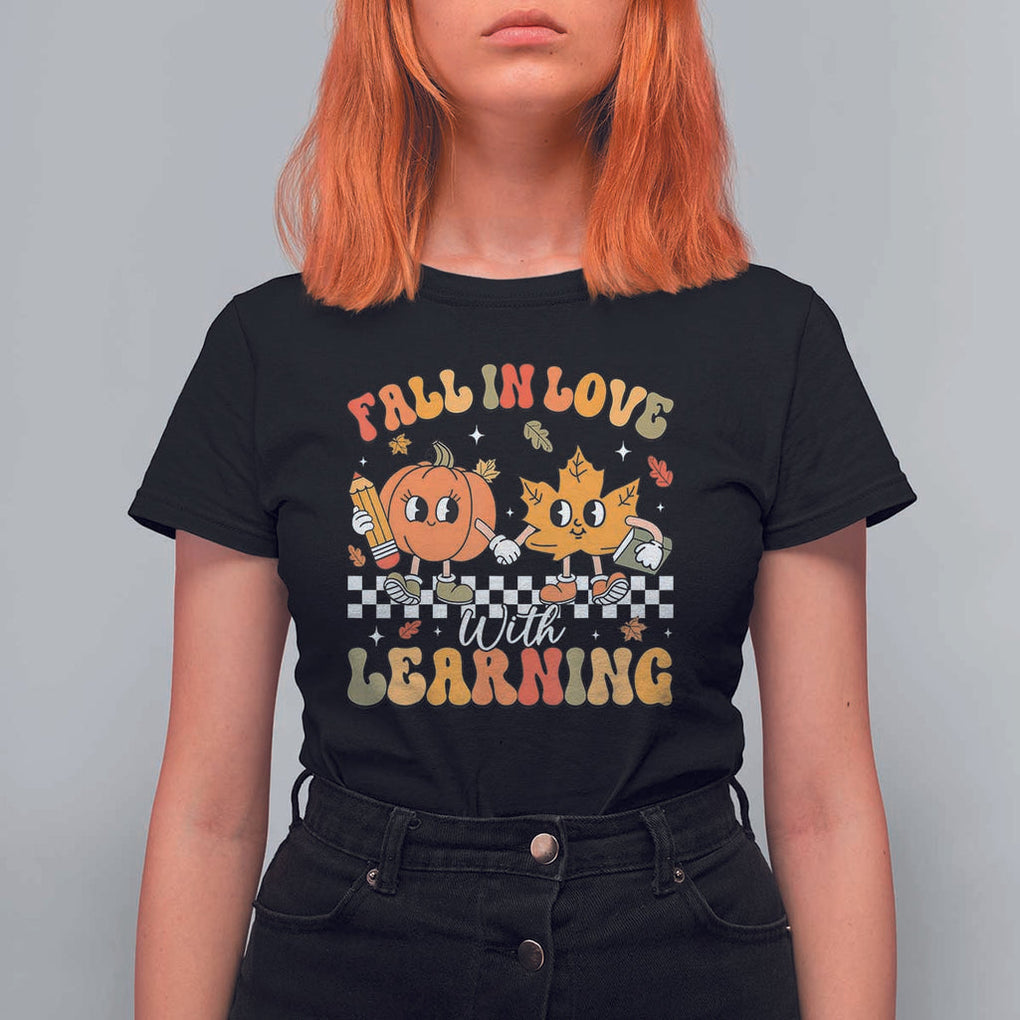 Fall In Love With Learning T Shirt For Women Retro Autumn Pumpkin For Teacher Student TS02 Black Print Your Wear