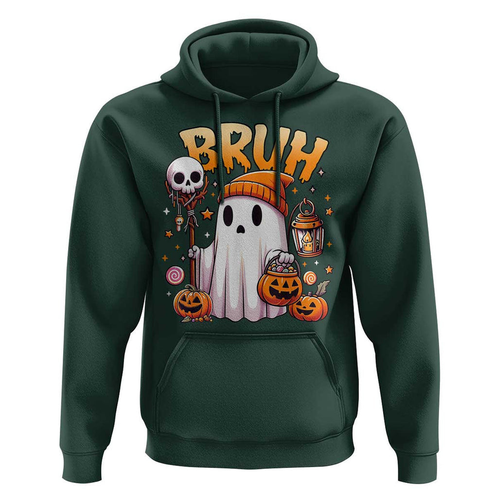 Cute Halloween Ghost Boo Sheet Hoodie Funny Bruh Trick Or Treat Candy TS02 Dark Forest Green Print Your Wear