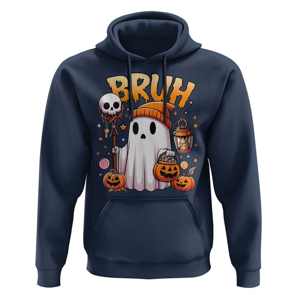 Cute Halloween Ghost Boo Sheet Hoodie Funny Bruh Trick Or Treat Candy TS02 Navy Print Your Wear