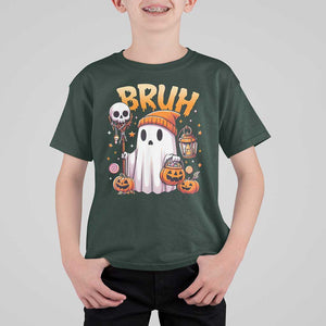 Cute Halloween Ghost Boo Sheet T Shirt For Kid Funny Bruh Trick Or Treat Candy TS02 Dark Forest Green Print Your Wear