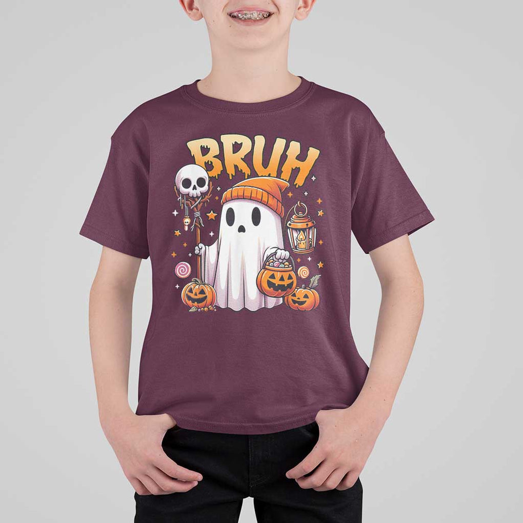 Cute Halloween Ghost Boo Sheet T Shirt For Kid Funny Bruh Trick Or Treat Candy TS02 Maroon Print Your Wear