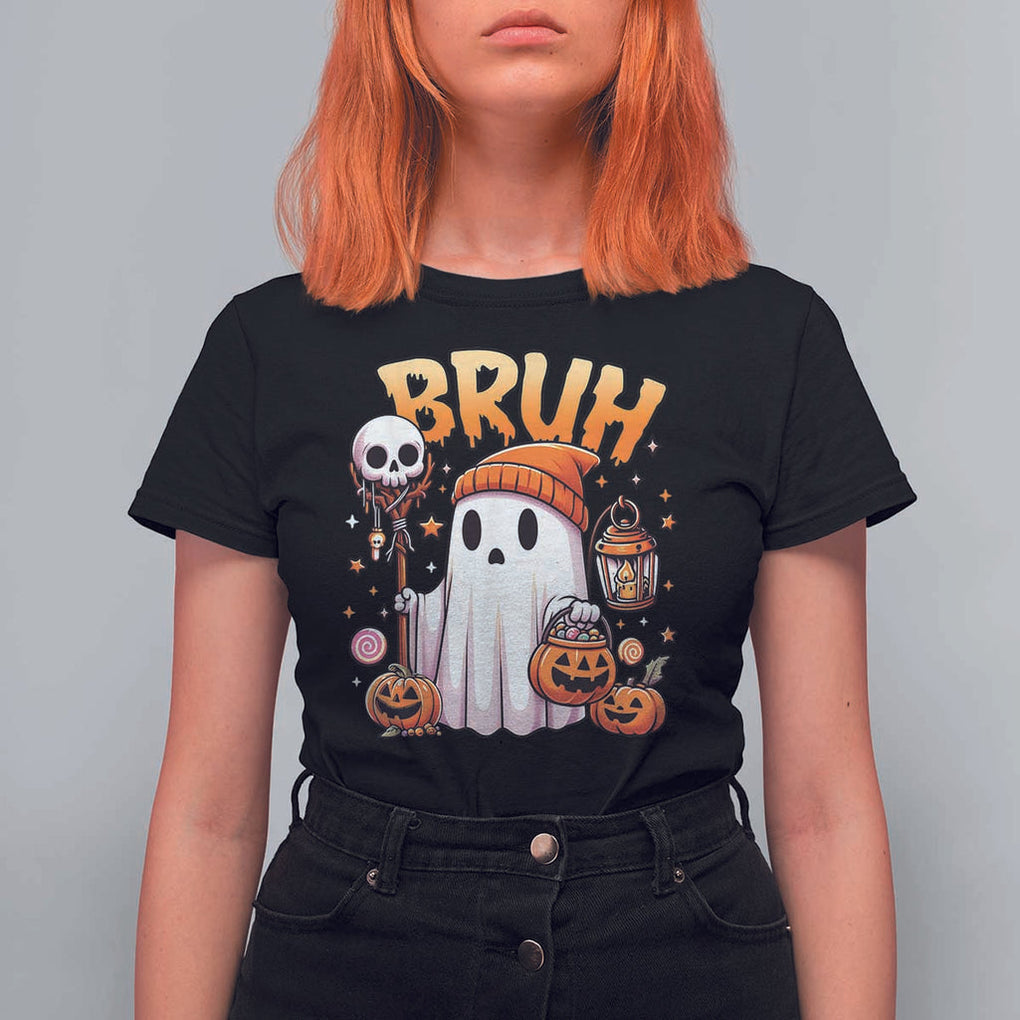 Cute Halloween Ghost Boo Sheet T Shirt For Women Funny Bruh Trick Or Treat Candy TS02 Black Print Your Wear
