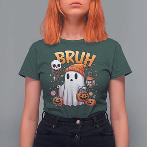 Cute Halloween Ghost Boo Sheet T Shirt For Women Funny Bruh Trick Or Treat Candy TS02 Dark Forest Green Print Your Wear