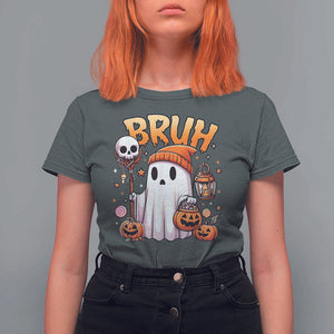Cute Halloween Ghost Boo Sheet T Shirt For Women Funny Bruh Trick Or Treat Candy TS02 Dark Heather Print Your Wear