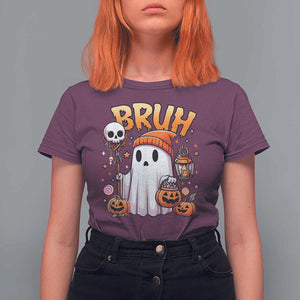 Cute Halloween Ghost Boo Sheet T Shirt For Women Funny Bruh Trick Or Treat Candy TS02 Maroon Print Your Wear