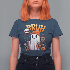 Cute Halloween Ghost Boo Sheet T Shirt For Women Funny Bruh Trick Or Treat Candy TS02 Navy Print Your Wear