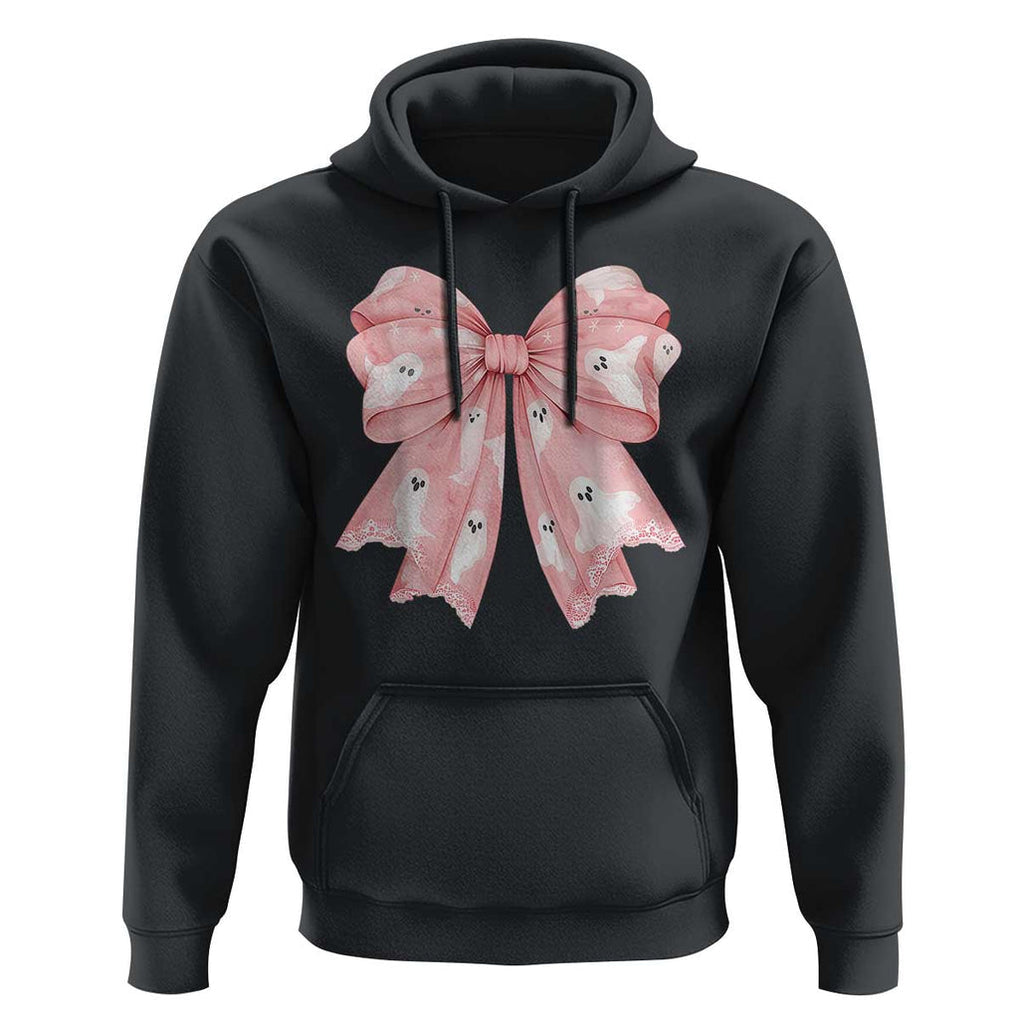 Pink Ghost Bow Coquette Hoodie Cute Girlly Boo Sheet Halloween Spooky Season TS02 Black Print Your Wear