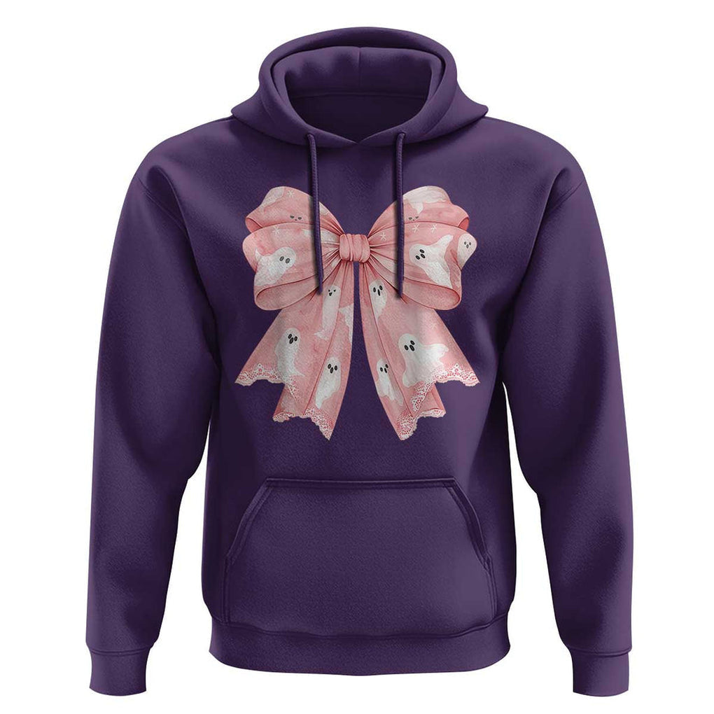 Pink Ghost Bow Coquette Hoodie Cute Girlly Boo Sheet Halloween Spooky Season TS02 Purple Print Your Wear