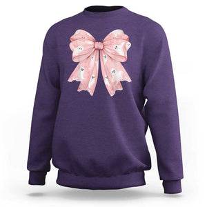 Pink Ghost Bow Coquette Sweatshirt Cute Girlly Boo Sheet Halloween Spooky Season TS02 Purple Print Your Wear