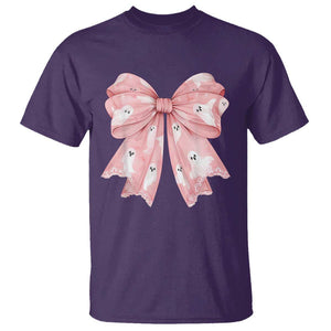 Pink Ghost Bow Coquette T Shirt Cute Girlly Boo Sheet Halloween Spooky Season TS02 Purple Print Your Wear