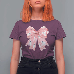 Pink Ghost Bow Coquette T Shirt For Women Cute Girlly Boo Sheet Halloween Spooky Season TS02 Maroon Print Your Wear