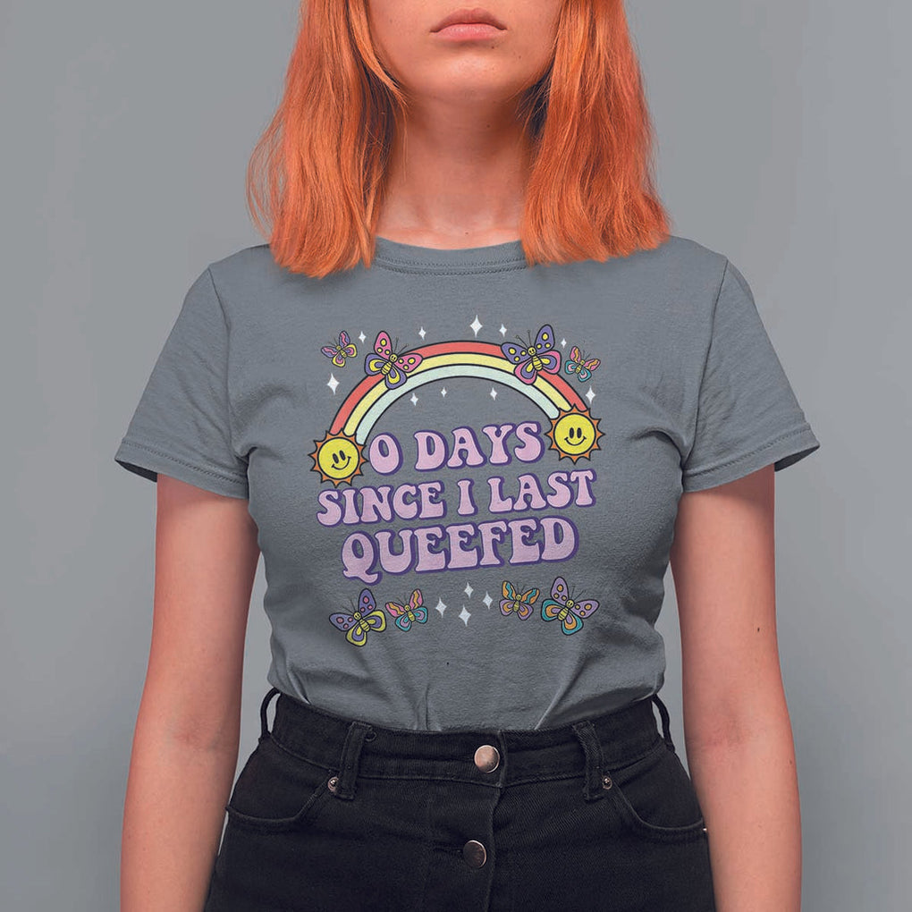 Funny Queef Joke Embarrassing T Shirt For Women 0 Days Since I Last Queefed TS02 Charcoal Print Your Wear