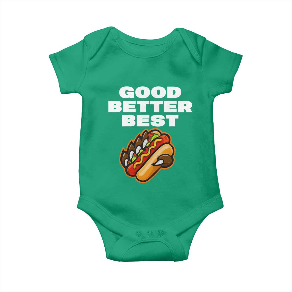 Good Better Best Chicago Football Inspirational Baby Onesie Funny Hot Dog and Claw Graphic TS02 Irish Green Print Your Wear