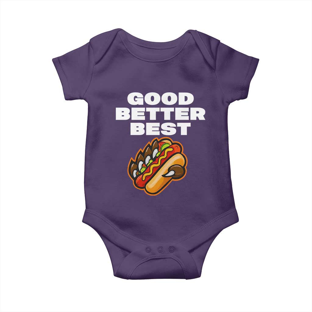 Good Better Best Chicago Football Inspirational Baby Onesie Funny Hot Dog and Claw Graphic TS02 Purple Print Your Wear