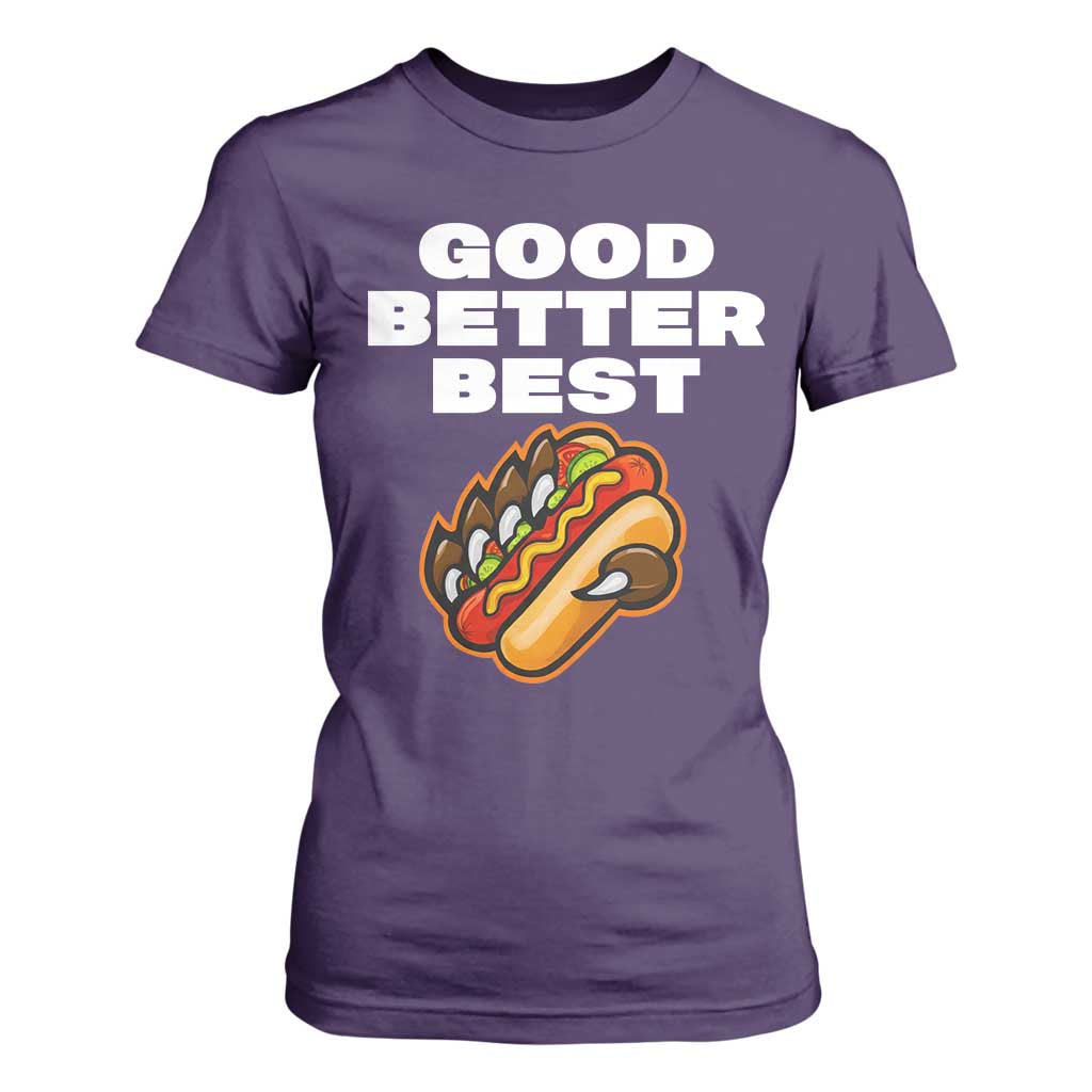 Good Better Best Chicago Football Inspirational T Shirt For Women Funny Hot Dog and Claw Graphic TS02 Purple Print Your Wear