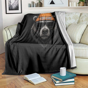 Cool Bear Chicago Graphic Throw Blanket Retro Vibe City Pride Beanie and Sunglasses TS02 Print Your Wear
