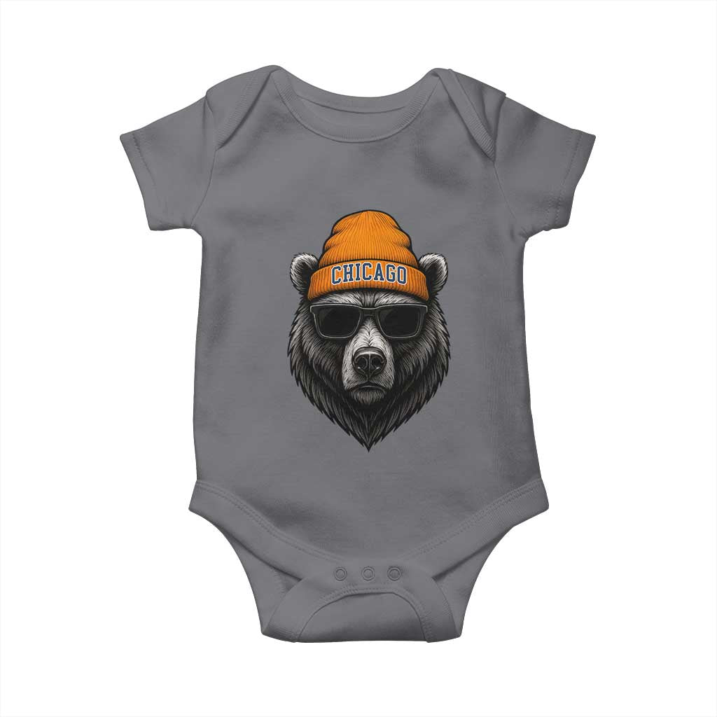 Cool Bear Chicago Graphic Baby Onesie Retro Vibe City Pride Beanie and Sunglasses TS02 Charcoal Print Your Wear