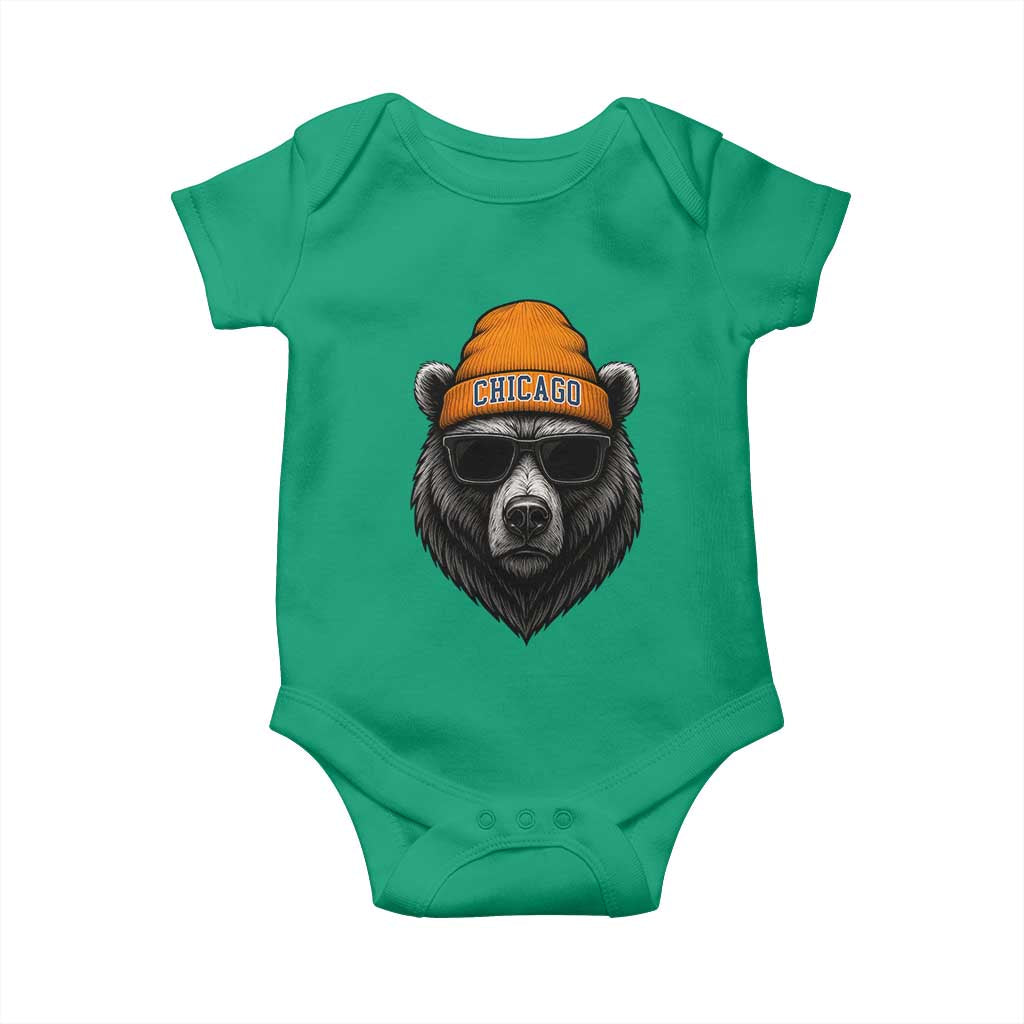 Cool Bear Chicago Graphic Baby Onesie Retro Vibe City Pride Beanie and Sunglasses TS02 Irish Green Print Your Wear