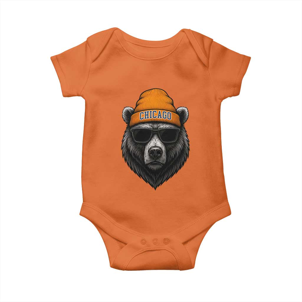 Cool Bear Chicago Graphic Baby Onesie Retro Vibe City Pride Beanie and Sunglasses TS02 Orange Print Your Wear